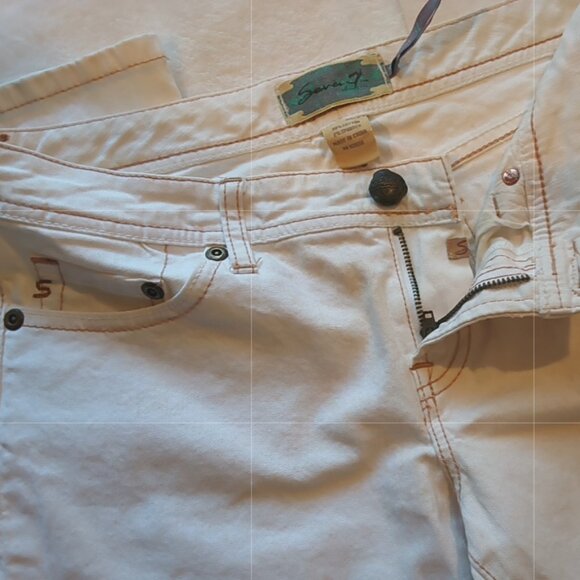 Seven 🍁Jeans Ivory Bone Lightly Spotted Throughout Lower Rise Denim Jeans 🍁 - Picture 9 of 13